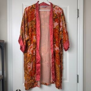 SCHWEITZER LINEN Burnout Silk Robe Orange Pink Lingerie Nighty Honeymoon Size 0
